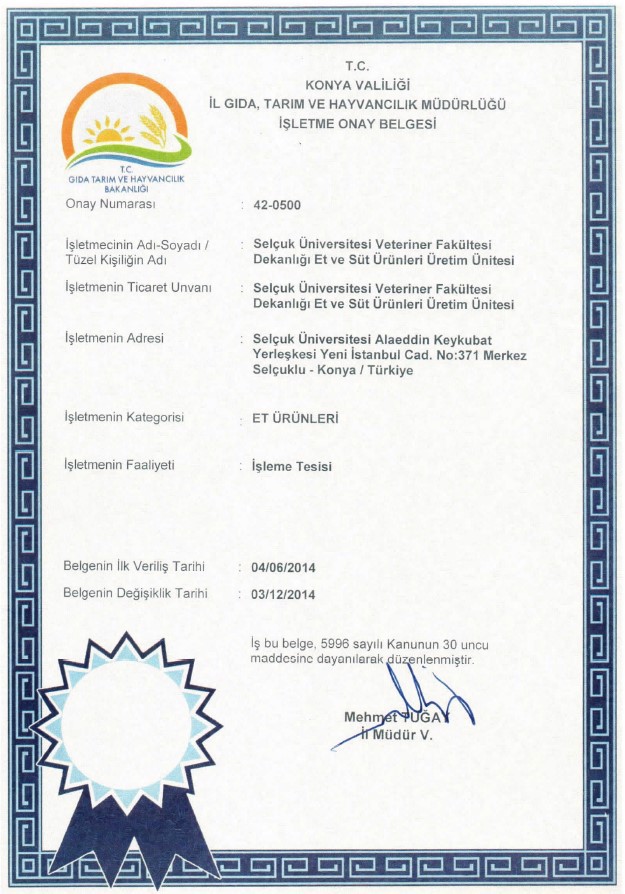 Meat Products Pross. Certificate